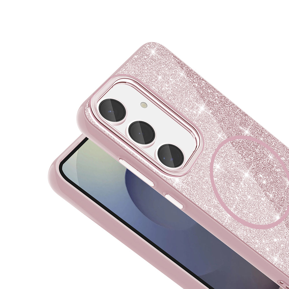 Galaxy S23 FE Kılıf M-safe Şarj Özellikli Parlayan Simli Zore Okso Kılıf