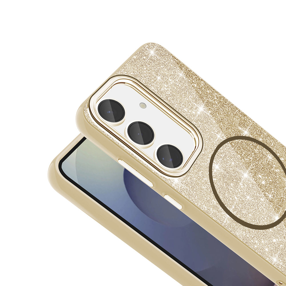 Galaxy S23 FE Kılıf M-safe Şarj Özellikli Parlayan Simli Zore Okso Kılıf