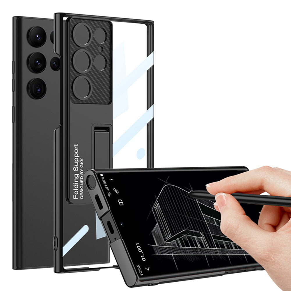 Galaxy S23 Ultra Kılıf Kamera Korumalı Şeffaf Tasarımlı Zore Lego Standlı Kılıf