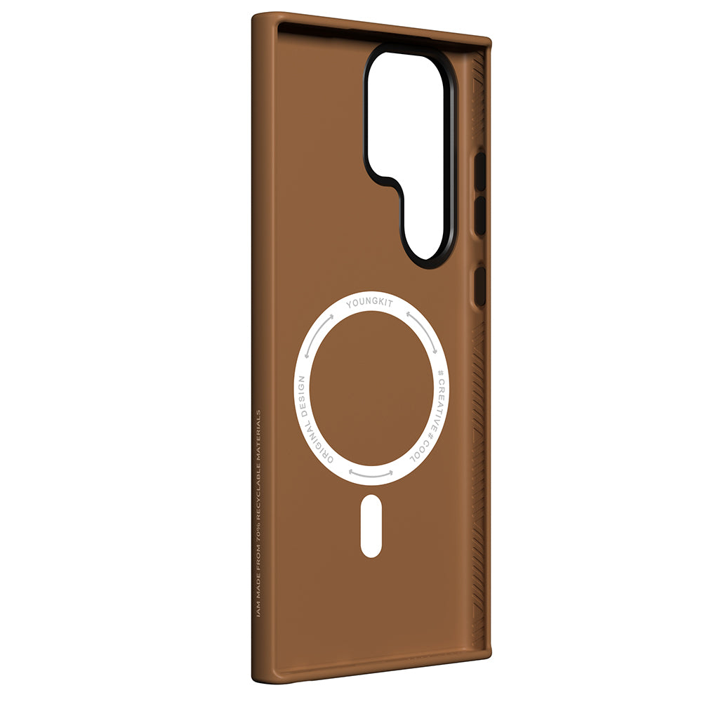 Galaxy S23 Ultra Kılıf M-safe Şarj Özellikli Basit Mat Deri Desenli Youngkit Tech Fashion Serisi Kılıf