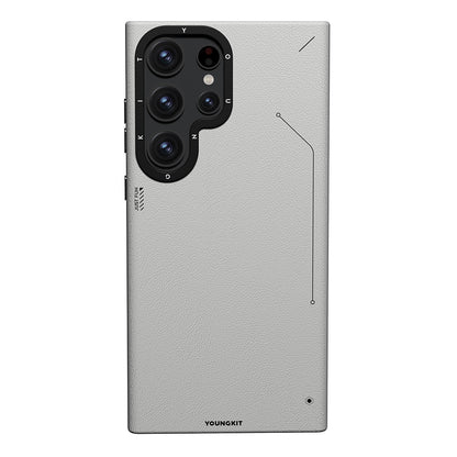 Galaxy S23 Ultra Kılıf M-safe Şarj Özellikli Basit Mat Deri Desenli Youngkit Tech Fashion Serisi Kılıf