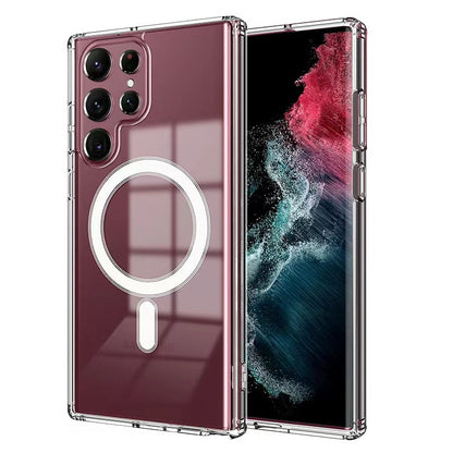 Galaxy S23 Ultra Kılıf Zore M-safe Şarj Özellikli Şeffaf Sert PC Zore Embos Kılıf