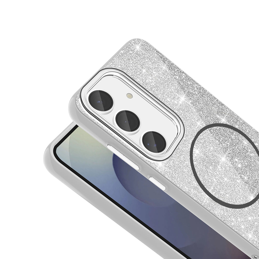 Galaxy S24 FE Kılıf M-safe Şarj Özellikli Parlayan Simli Zore Okso Kılıf