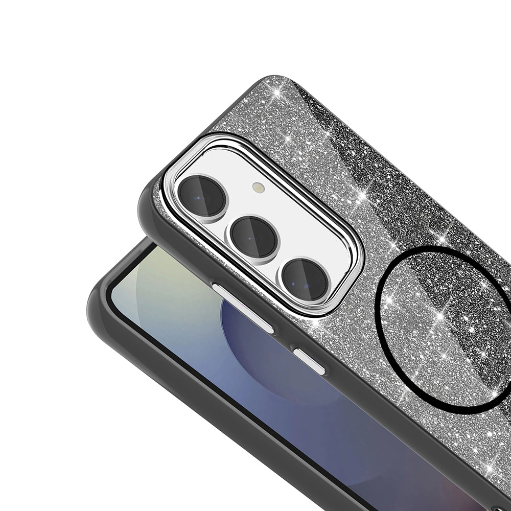 Galaxy S24 FE Kılıf M-safe Şarj Özellikli Parlayan Simli Zore Okso Kılıf