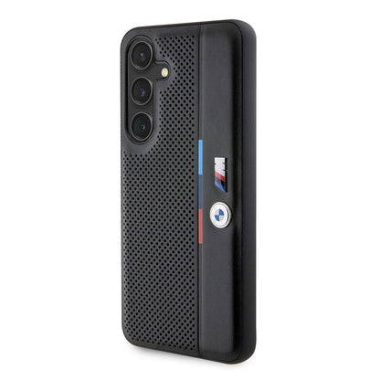 Galaxy S24 Kılıf BMW Orijinal Lisanslı M Logolu Üç Renk Çizgili Delikli Detail Line Kılıf