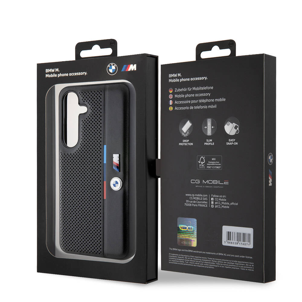 Galaxy S24 Kılıf BMW Orijinal Lisanslı M Logolu Üç Renk Çizgili Delikli Detail Line Kılıf