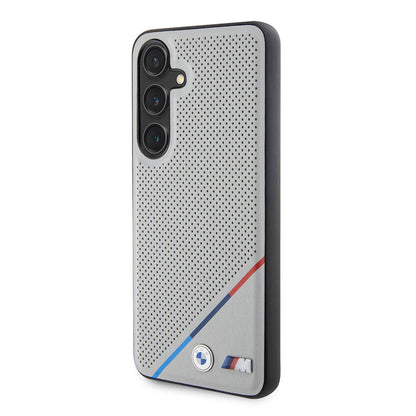 Galaxy S24 Kılıf BMW Orijinal Lisanslı M-safe Şarj Özellikli M Logolu Üç Çizgili Delikli Deri Kılıf