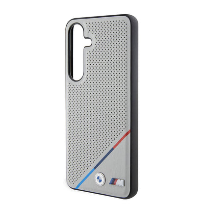 Galaxy S24 Kılıf BMW Orijinal Lisanslı M-safe Şarj Özellikli M Logolu Üç Çizgili Delikli Deri Kılıf