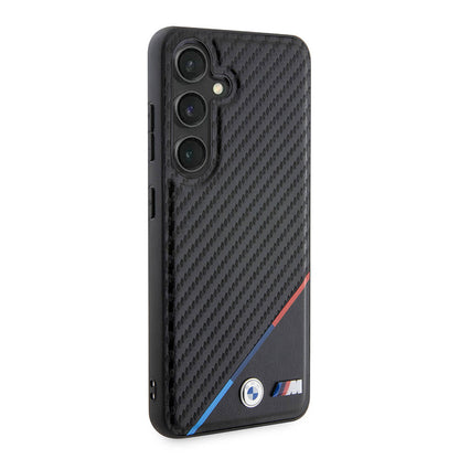 Galaxy S24 Kılıf BMW Orijinal Lisanslı M-safe Şarj Özellikli M Logolu Üç Çizgili PU Karbon Kılıf