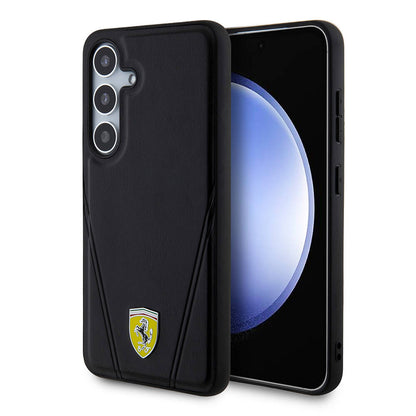 Galaxy S24 Kılıf Ferrari orijinal Lisanslı M-safe Şarj Özellikli Sıcak Baskı V Çizgili Deri Kılıf