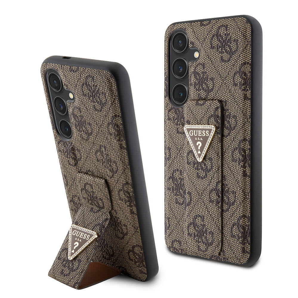 Galaxy S24 Kılıf Guess Orijinal Lisanslı 4G Desenli Üçgen Logolu Standlı Deri Kılıf