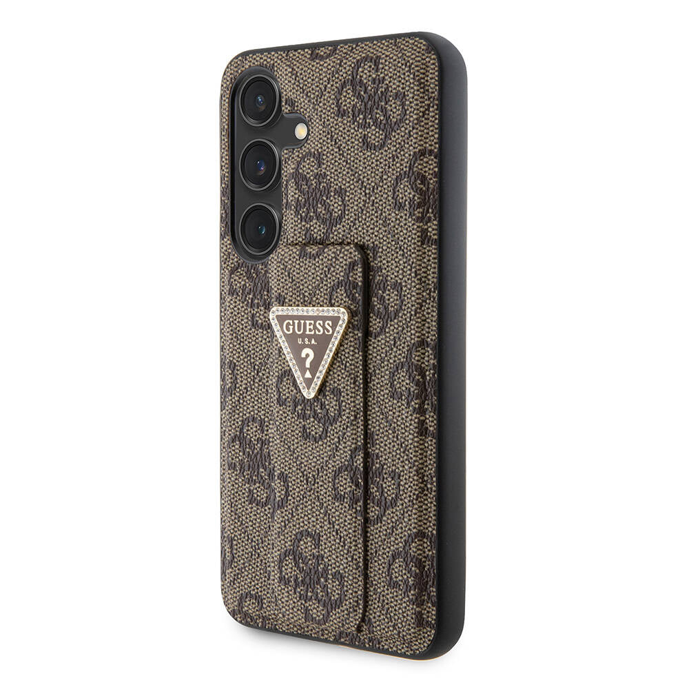 Galaxy S24 Kılıf Guess Orijinal Lisanslı 4G Desenli Üçgen Logolu Standlı Deri Kılıf