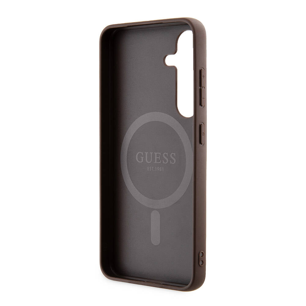 Galaxy S24 Kılıf Guess Orijinal Lisanslı M-safe Şarj Özellikli PU Halkalı 4G Desenli Yazı Logolu Kılıf