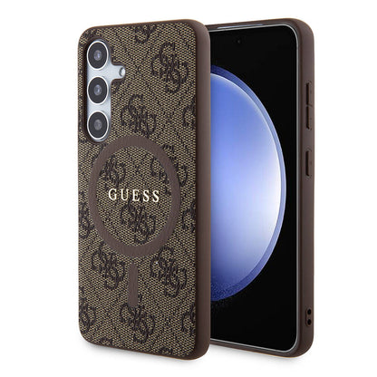Galaxy S24 Kılıf Guess Orijinal Lisanslı M-safe Şarj Özellikli PU Halkalı 4G Desenli Yazı Logolu Kılıf