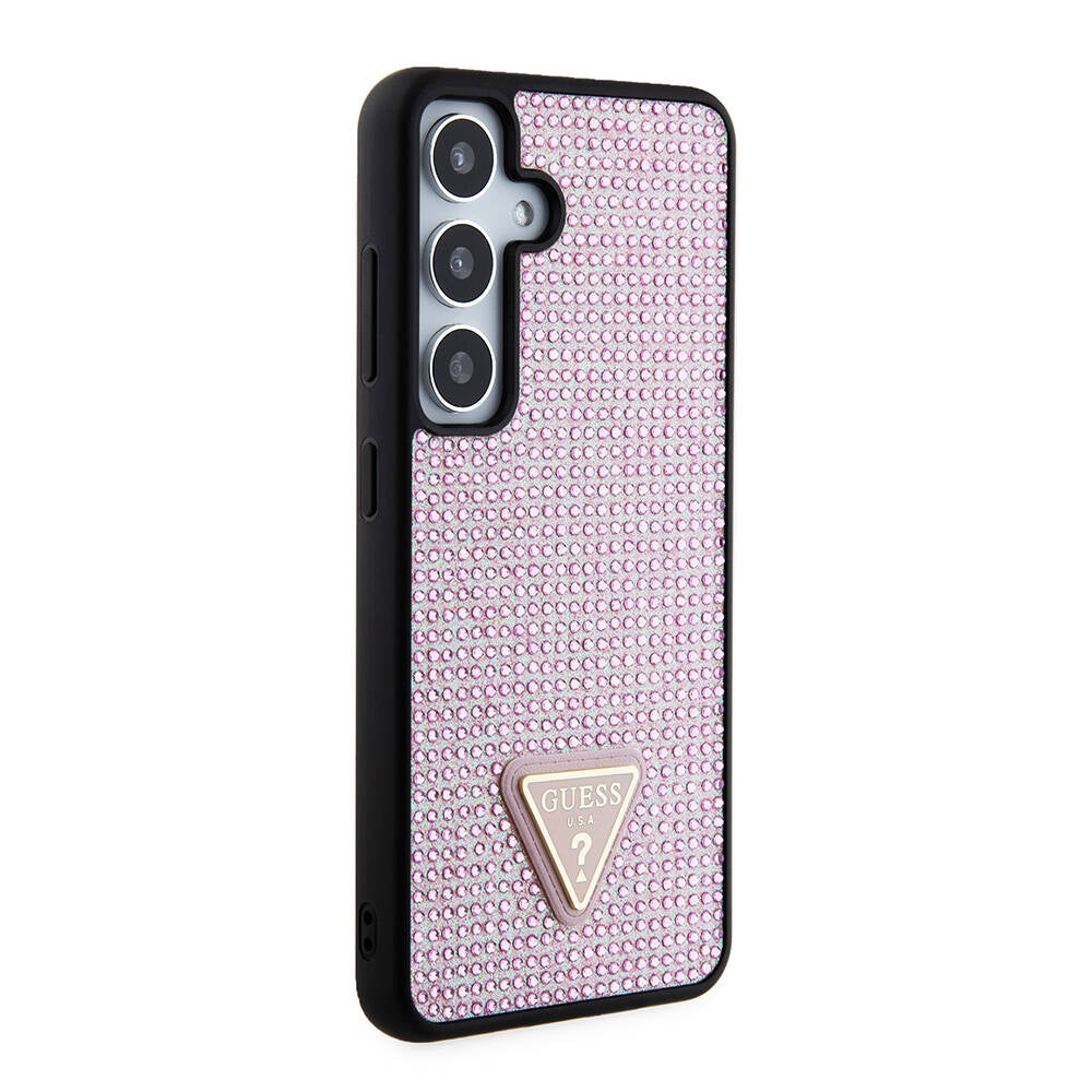Galaxy S24 Kılıf Guess Orijinal Lisanslı Taşlı Arka Yüzey Üçgen Logolu Kılıf