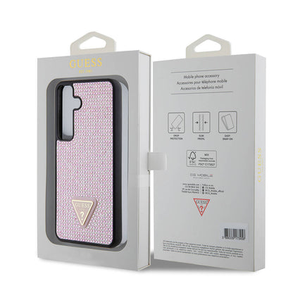 Galaxy S24 Kılıf Guess Orijinal Lisanslı Taşlı Arka Yüzey Üçgen Logolu Kılıf