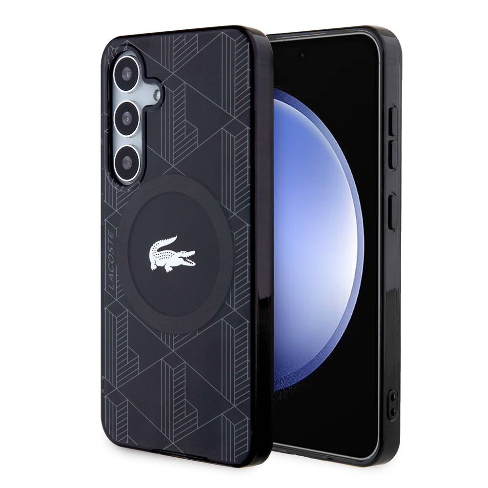 Galaxy S24 Kılıf Lacoste orijinal Lisanslı M-safe Şarj Özellikli Çift Katmanlı Timsah Logolu Blend Monogram Kılıf