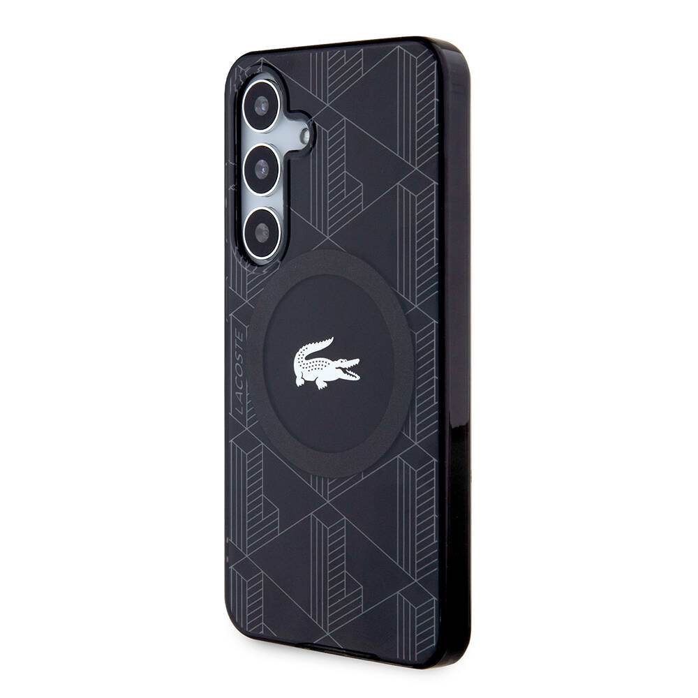 Galaxy S24 Kılıf Lacoste orijinal Lisanslı M-safe Şarj Özellikli Çift Katmanlı Timsah Logolu Blend Monogram Kılıf
