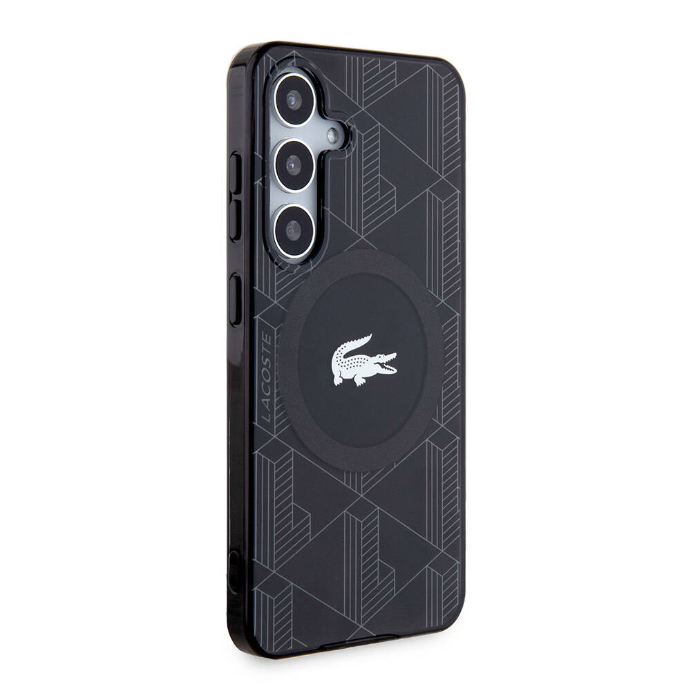Galaxy S24 Kılıf Lacoste orijinal Lisanslı M-safe Şarj Özellikli Çift Katmanlı Timsah Logolu Blend Monogram Kılıf