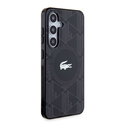 Galaxy S24 Kılıf Lacoste orijinal Lisanslı M-safe Şarj Özellikli Çift Katmanlı Timsah Logolu Blend Monogram Kılıf