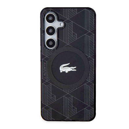 Galaxy S24 Kılıf Lacoste orijinal Lisanslı M-safe Şarj Özellikli Çift Katmanlı Timsah Logolu Blend Monogram Kılıf