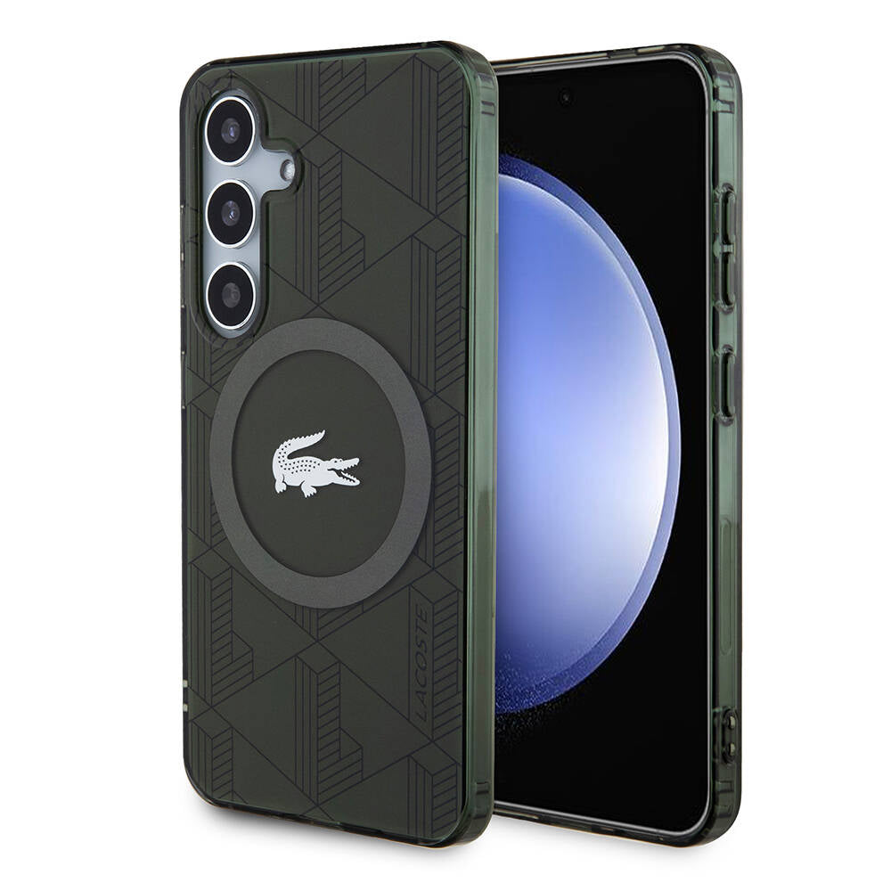 Galaxy S24 Kılıf Lacoste orijinal Lisanslı M-safe Şarj Özellikli Çift Katmanlı Timsah Logolu Blend Monogram Kılıf