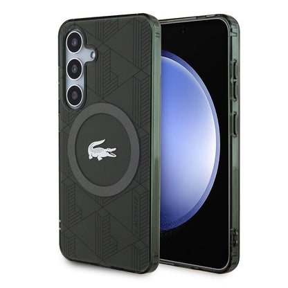 Galaxy S24 Kılıf Lacoste orijinal Lisanslı M-safe Şarj Özellikli Çift Katmanlı Timsah Logolu Blend Monogram Kılıf
