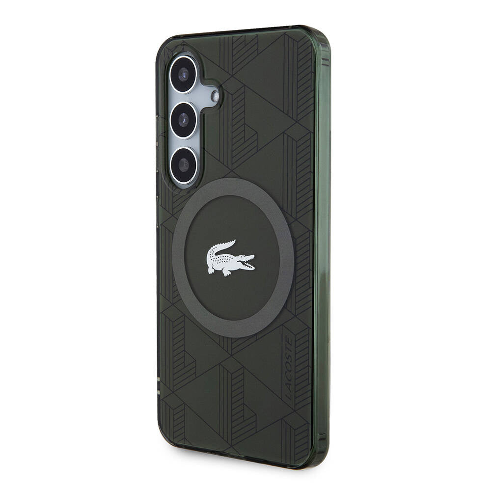 Galaxy S24 Kılıf Lacoste orijinal Lisanslı M-safe Şarj Özellikli Çift Katmanlı Timsah Logolu Blend Monogram Kılıf