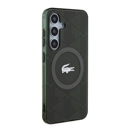 Galaxy S24 Kılıf Lacoste orijinal Lisanslı M-safe Şarj Özellikli Çift Katmanlı Timsah Logolu Blend Monogram Kılıf