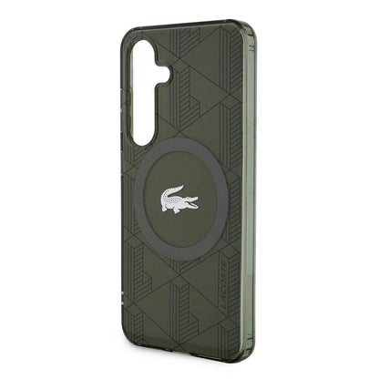 Galaxy S24 Kılıf Lacoste orijinal Lisanslı M-safe Şarj Özellikli Çift Katmanlı Timsah Logolu Blend Monogram Kılıf