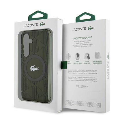 Galaxy S24 Kılıf Lacoste orijinal Lisanslı M-safe Şarj Özellikli Çift Katmanlı Timsah Logolu Blend Monogram Kılıf