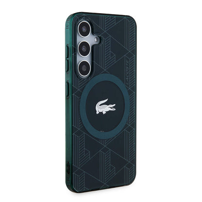 Galaxy S24 Kılıf Lacoste orijinal Lisanslı M-safe Şarj Özellikli Çift Katmanlı Timsah Logolu Blend Monogram Kılıf