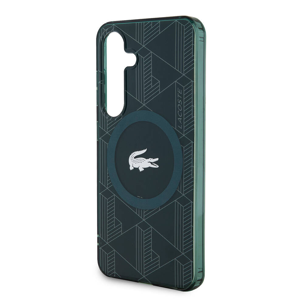 Galaxy S24 Kılıf Lacoste orijinal Lisanslı M-safe Şarj Özellikli Çift Katmanlı Timsah Logolu Blend Monogram Kılıf