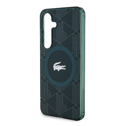 Galaxy S24 Kılıf Lacoste orijinal Lisanslı M-safe Şarj Özellikli Çift Katmanlı Timsah Logolu Blend Monogram Kılıf
