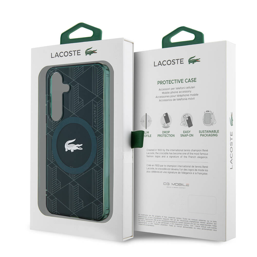 Galaxy S24 Kılıf Lacoste orijinal Lisanslı M-safe Şarj Özellikli Çift Katmanlı Timsah Logolu Blend Monogram Kılıf