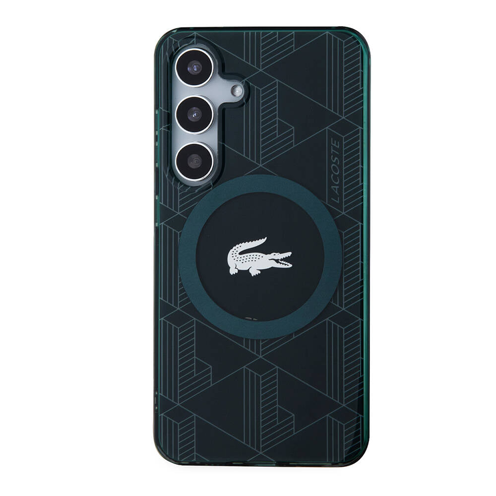 Galaxy S24 Kılıf Lacoste orijinal Lisanslı M-safe Şarj Özellikli Çift Katmanlı Timsah Logolu Blend Monogram Kılıf