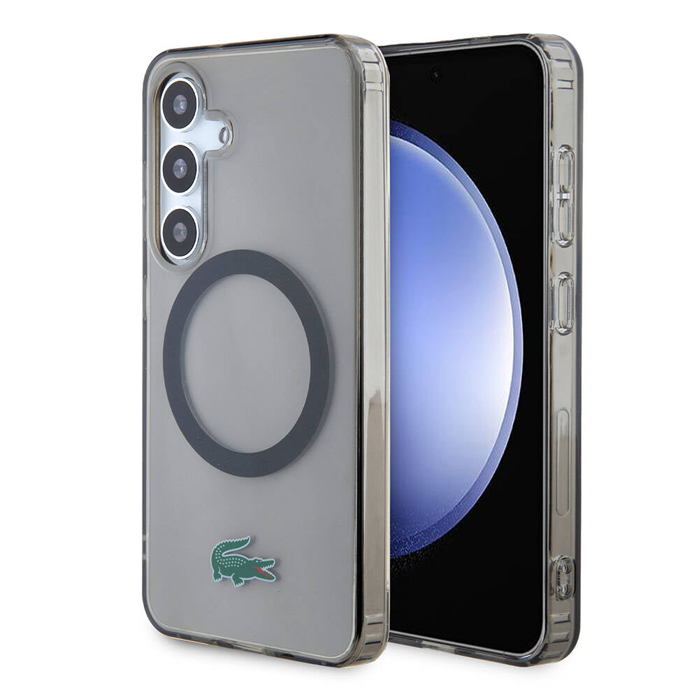 Galaxy S24 Kılıf Lacoste orijinal Lisanslı M-safe Şarj Özellikli Transparan Timsah Logo Baskılı Kılıf