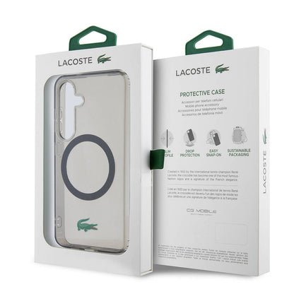 Galaxy S24 Kılıf Lacoste orijinal Lisanslı M-safe Şarj Özellikli Transparan Timsah Logo Baskılı Kılıf