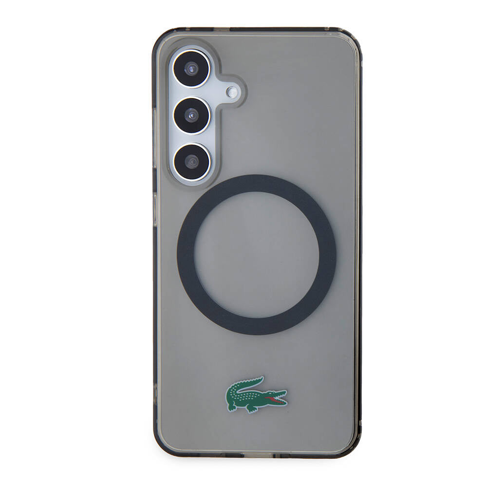 Galaxy S24 Kılıf Lacoste orijinal Lisanslı M-safe Şarj Özellikli Transparan Timsah Logo Baskılı Kılıf