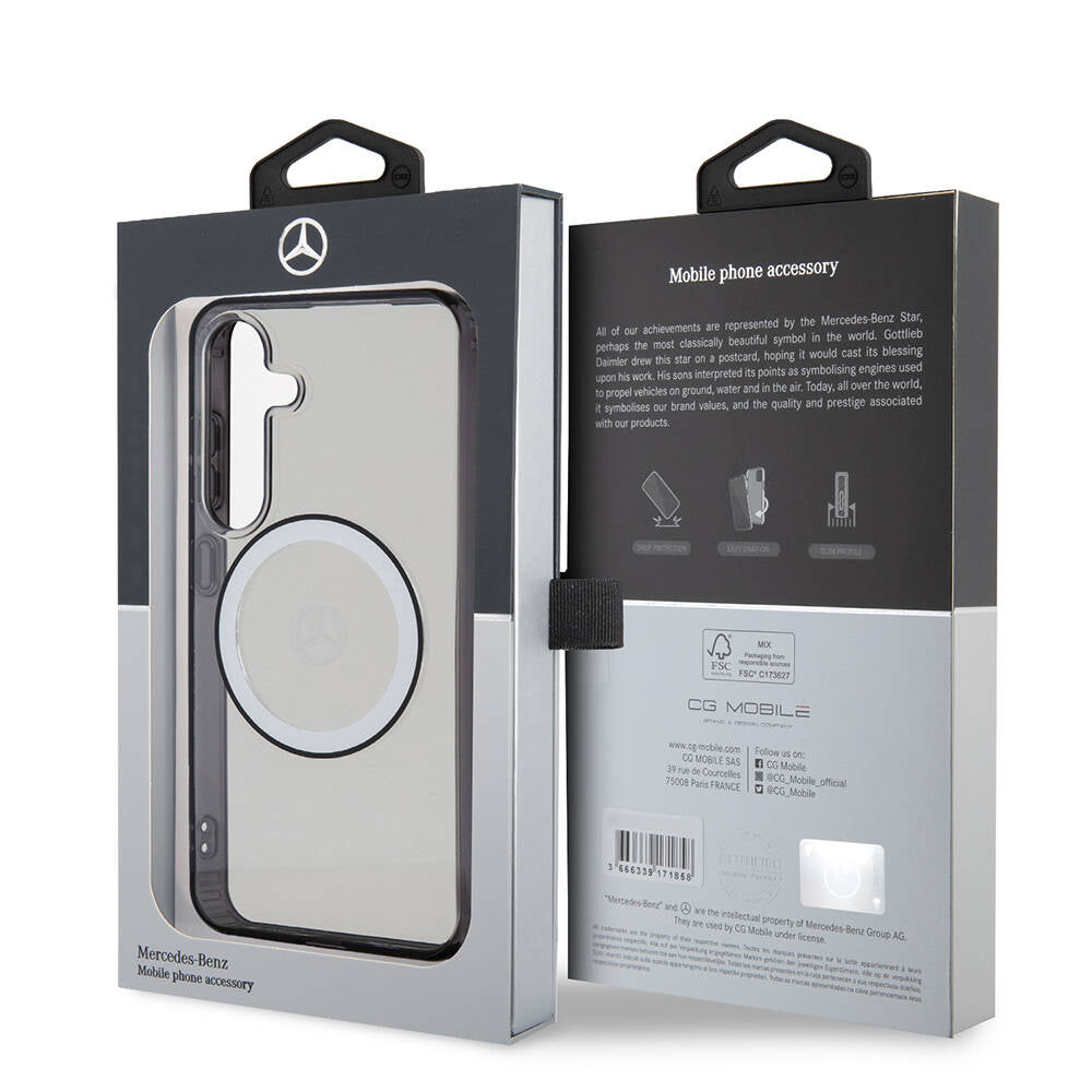 Galaxy S24 Kılıf Mercedes Benz OrijinalLisanslı M-safe Şarj Özellikli PC TPU Transparan Black Ring Kılıf