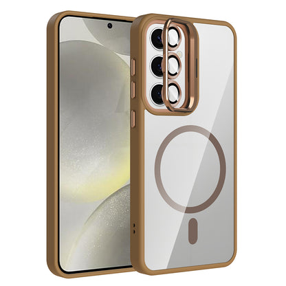 Galaxy S24 Kılıf Standlı ve Kamera Lens Hediyeli M-Safe Şarj Özellikli Zore Etro Kılıf