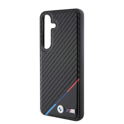 Galaxy S24 Plus Kılıf BMW Orijinal Lisanslı M-safe Şarj Özellikli M Logolu Üç Çizgili PU Karbon Kılıf
