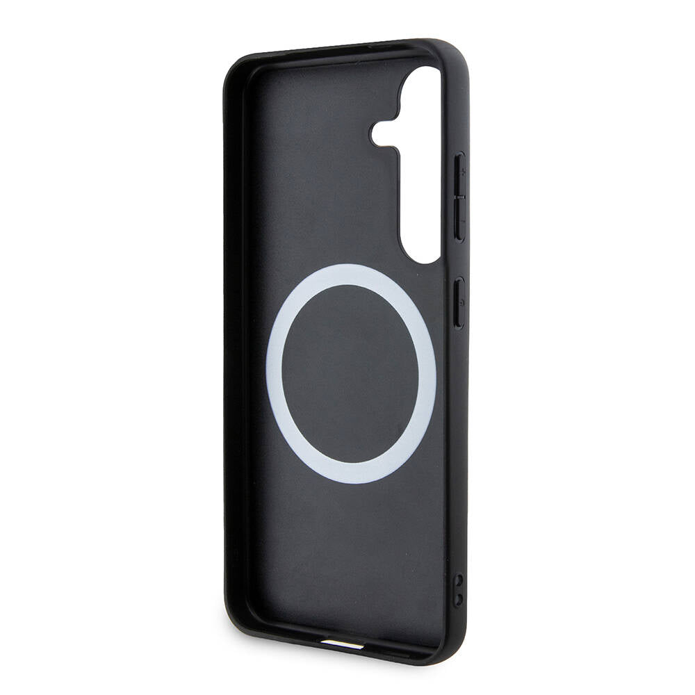 Galaxy S24 Plus Kılıf BMW Orijinal Lisanslı M-safe Şarj Özellikli M Logolu Üç Çizgili PU Karbon Kılıf