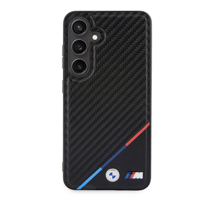 Galaxy S24 Plus Kılıf BMW Orijinal Lisanslı M-safe Şarj Özellikli M Logolu Üç Çizgili PU Karbon Kılıf