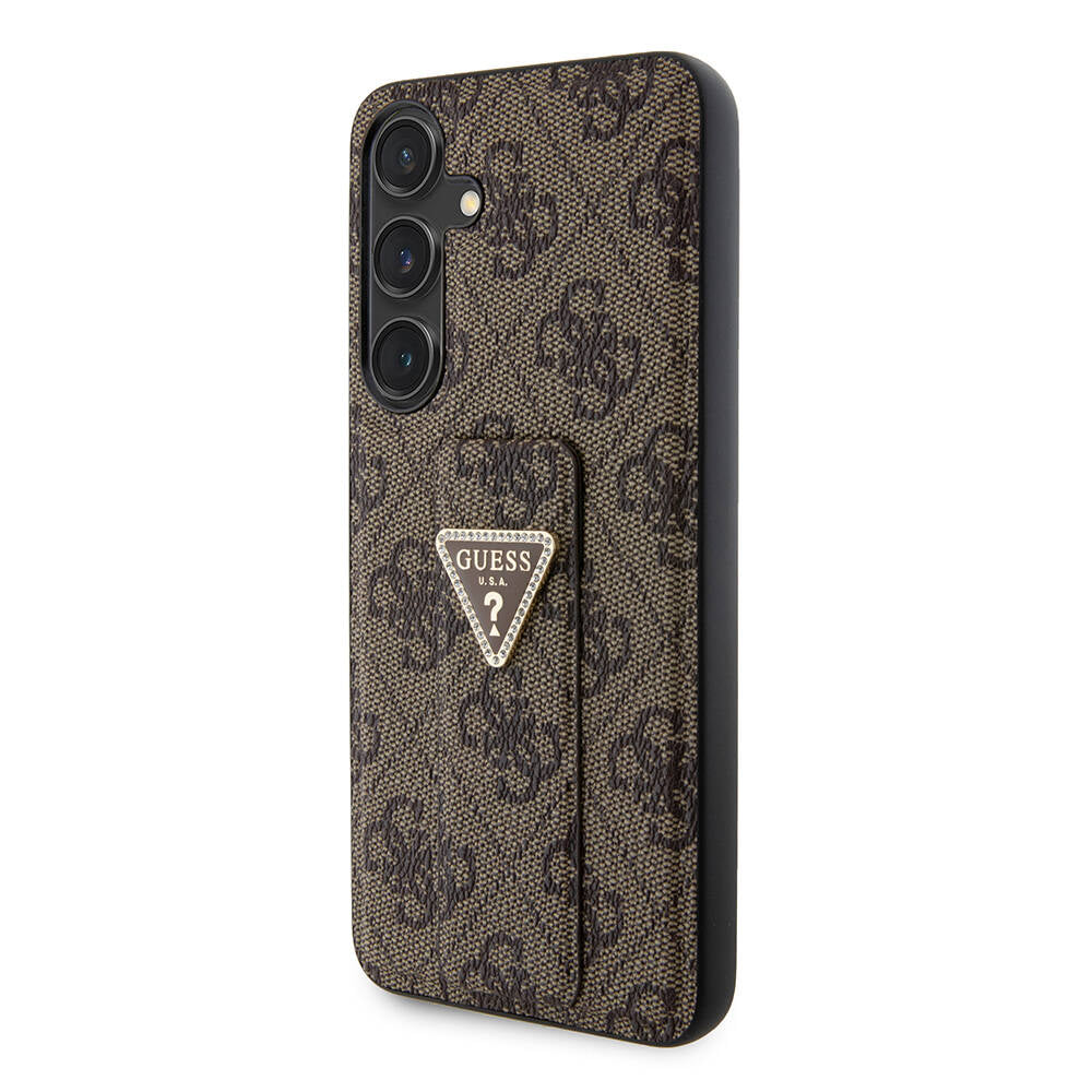Galaxy S24 Plus Kılıf Guess Orijinal Lisanslı 4G Desenli Üçgen Logolu Standlı Deri Kılıf
