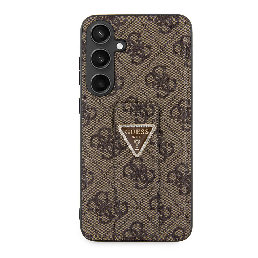 Galaxy S24 Plus Kılıf Guess Orijinal Lisanslı 4G Desenli Üçgen Logolu Standlı Deri Kılıf