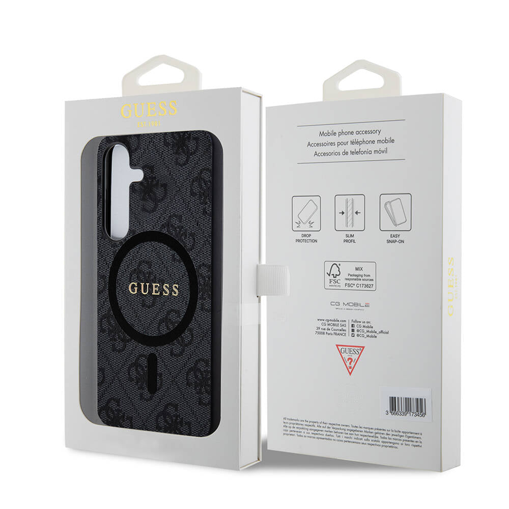 Galaxy S24 Plus Kılıf Guess Orijinal Lisanslı M-safe Şarj Özellikli PU Halkalı 4G Desenli Yazı Logolu Kılıf