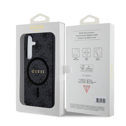 Galaxy S24 Plus Kılıf Guess Orijinal Lisanslı M-safe Şarj Özellikli PU Halkalı 4G Desenli Yazı Logolu Kılıf