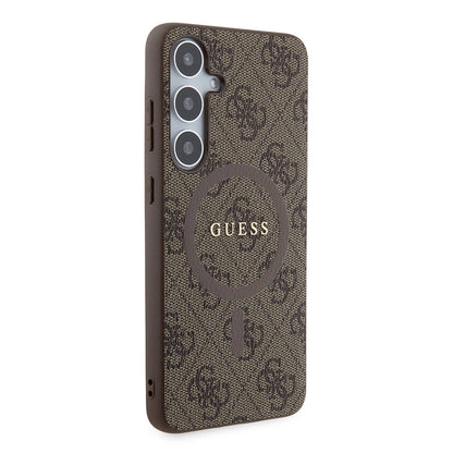Galaxy S24 Plus Kılıf Guess Orijinal Lisanslı M-safe Şarj Özellikli PU Halkalı 4G Desenli Yazı Logolu Kılıf