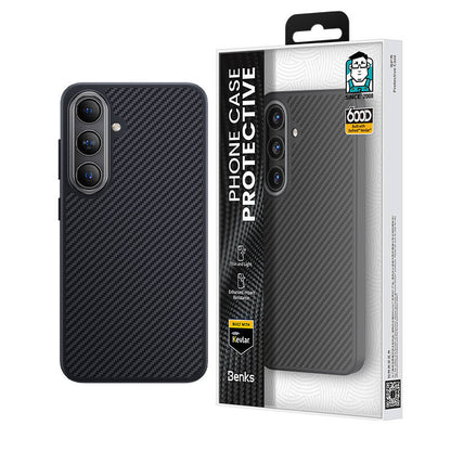 Galaxy S24 Plus Kılıf Karbon Fiber M-safe Şarj Özellikli Benks Hybrid ArmorPro 600D Kevlar Kılıf